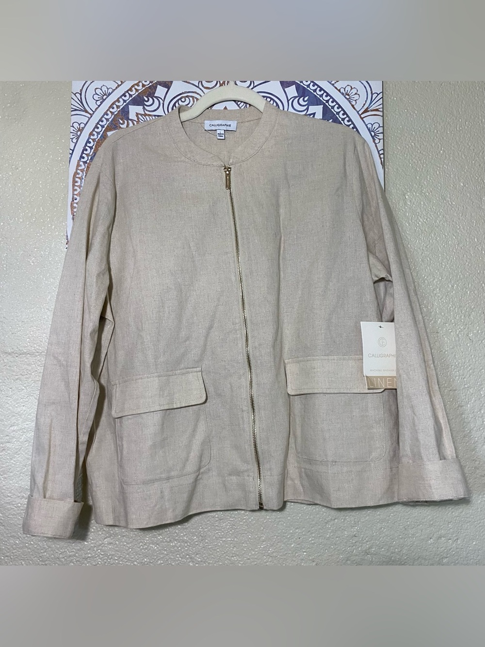Caligarden Women's Linen Zip Jacket in Natural Beige
